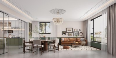 法式奶油风客餐厅3D模型下载